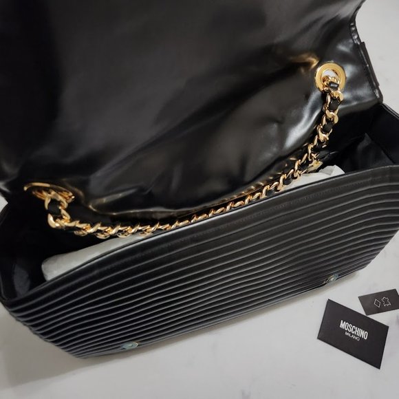 MOSCHINO COUTURE Macro Biker Bag GIANT Black Motorcycle Jacket Shoulder Purse - Picture 8 of 16